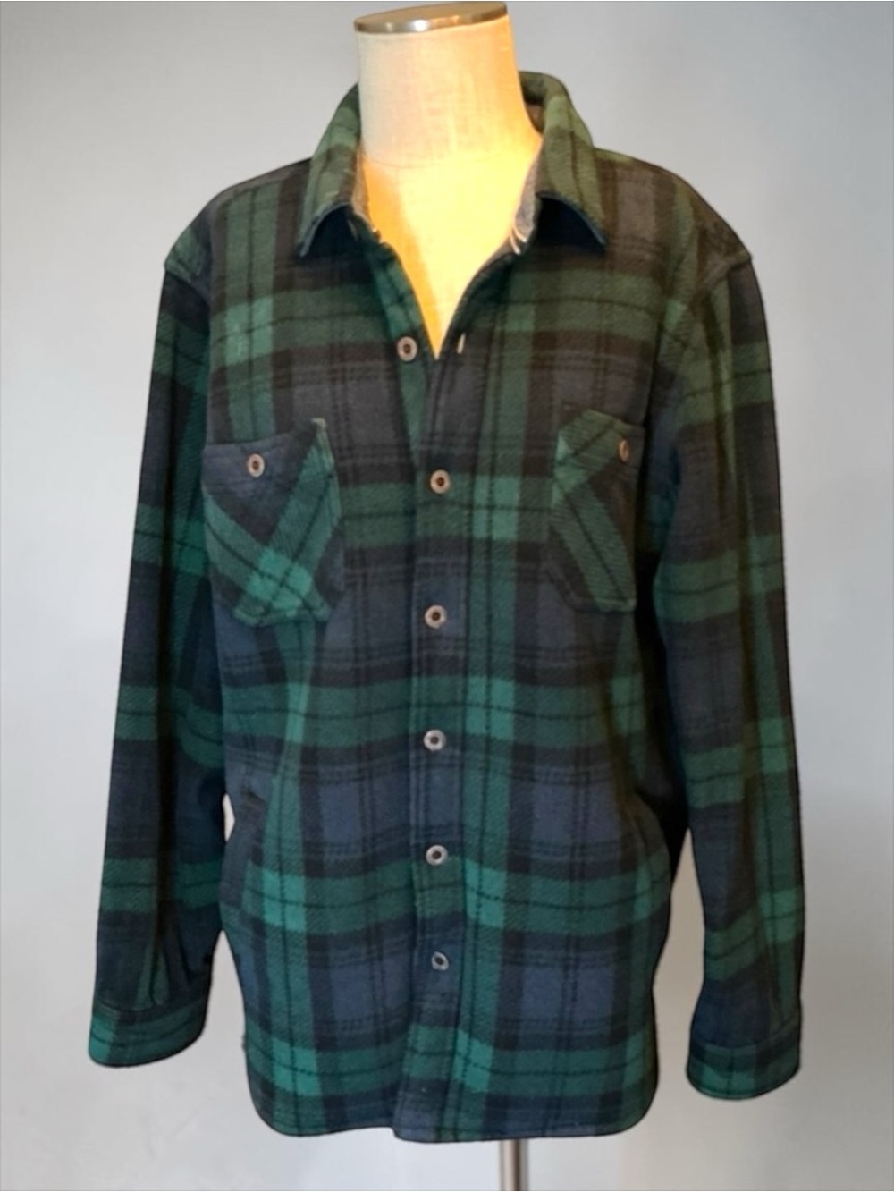 Weatherproof Vintage Plaid Flannel Shirt Jacket Shacket Men’s 2XL Green Blue